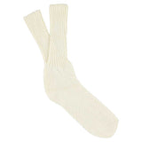 Men's ribbed crew socks in off white, slub cotton, made in Portugal by Escuyer