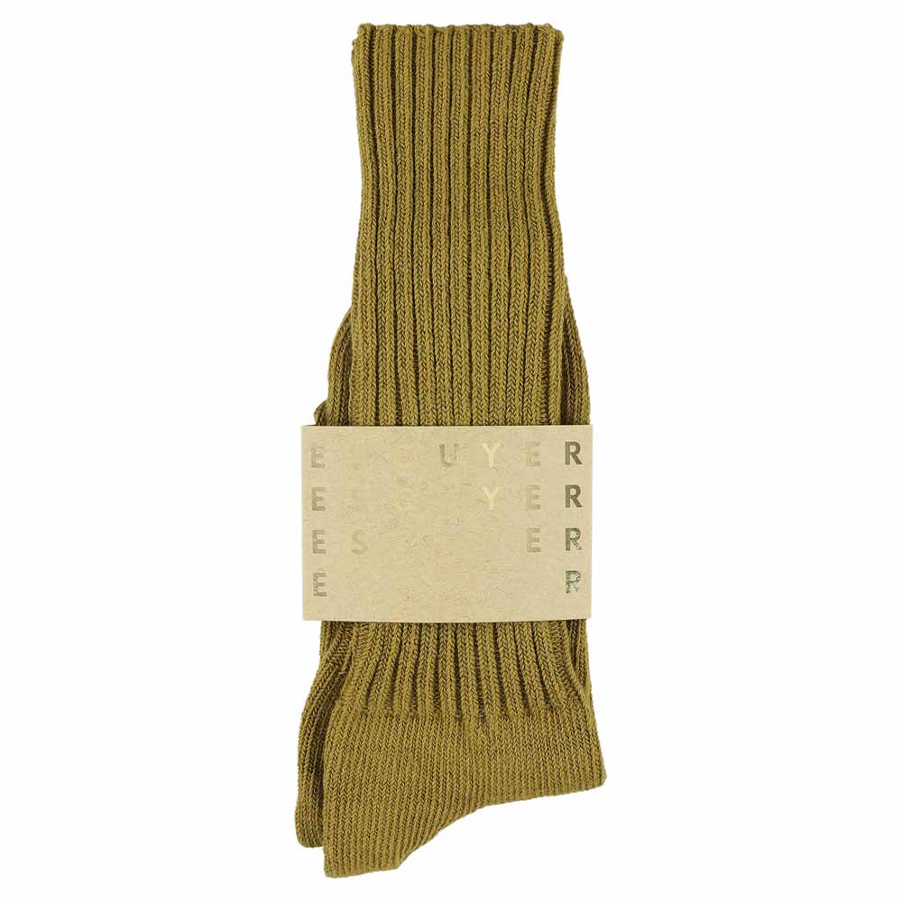 Men's ribbed crew socks in cumin, slub cotton, made in Portugal by Escuyer