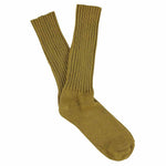 Men's ribbed crew socks in cumin, slub cotton, made in Portugal by Escuyer