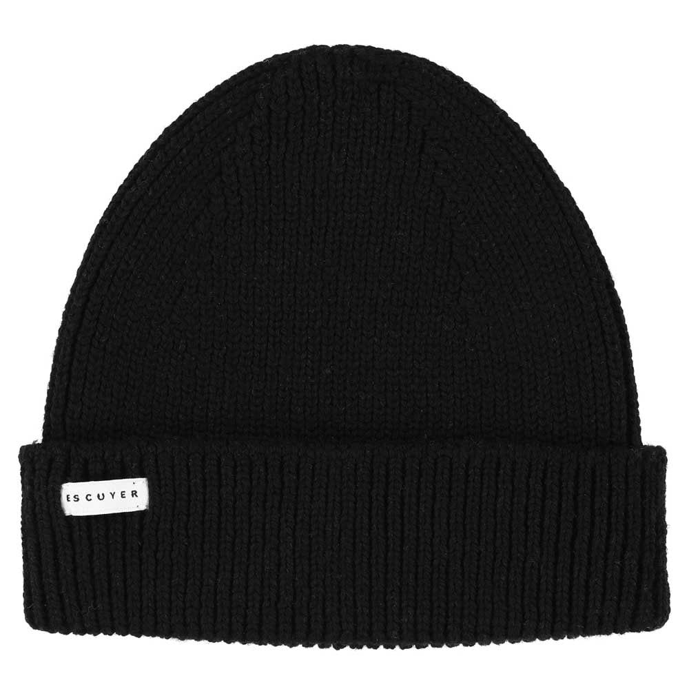 Black ribbed merino wool beanie by Escuyer