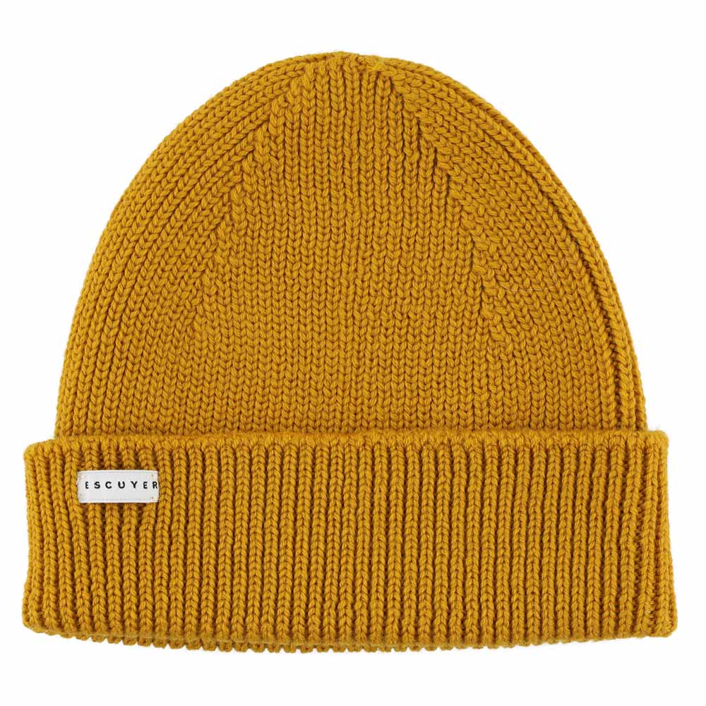 Mustard ribbed merino wool beanie by Escuyer