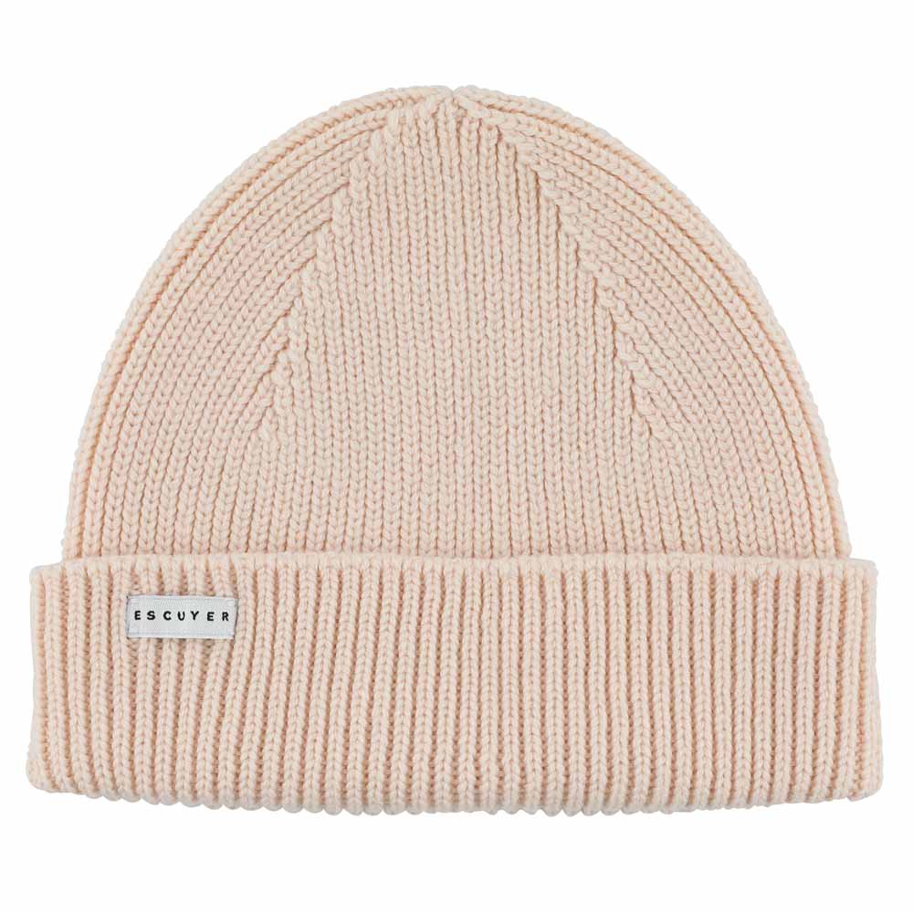 Pink ribbed merino wool beanie by Escuyer