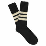 Men's striped crew socks in black and ecru, slub cotton, made in Portugal by Escuyer