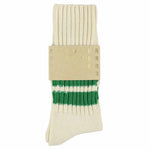 Men's striped crew socks in ecru and green, slub cotton, made in Portugal by Escuyer