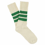 Men's striped crew socks in ecru and green, slub cotton, made in Portugal by Escuyer