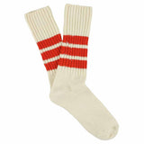Men's striped crew socks in ecru and orange, slub cotton, made in Portugal by Escuyer