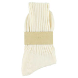 Women's ribbed crew socks in off white, slub cotton, made in Portugal by Escuyer