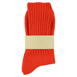 Women's ribbed crew socks in orange, slub cotton, made in Portugal by Escuyer