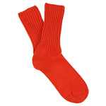 Women's ribbed crew socks in orange, slub cotton, made in Portugal by Escuyer