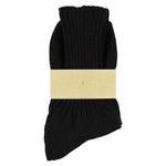 Women's ribbed crew socks in black, slub cotton, made in Portugal by Escuyer