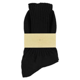 Women's ribbed crew socks in black, slub cotton, made in Portugal by Escuyer
