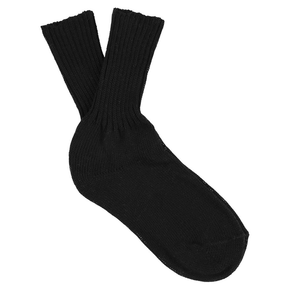 Women's ribbed crew socks in black, slub cotton, made in Portugal by Escuyer