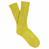 Women's ribbed crew socks in yellow, slub cotton, made in Portugal by Escuyer