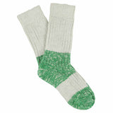 Women's ecru and bright green colour-block melange socks by Escuyer, combed cotton, made in Portugal