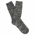 Women's black melange crew socks by Escuyer, slub-knit combed cotton, made in Portugal