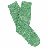 Women's bright green melange crew socks by Escuyer, slub-knit combed cotton, made in Portugal