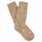 Women's pink and mustard melange crew socks by Escuyer, slub-knit combed cotton, made in Portugal