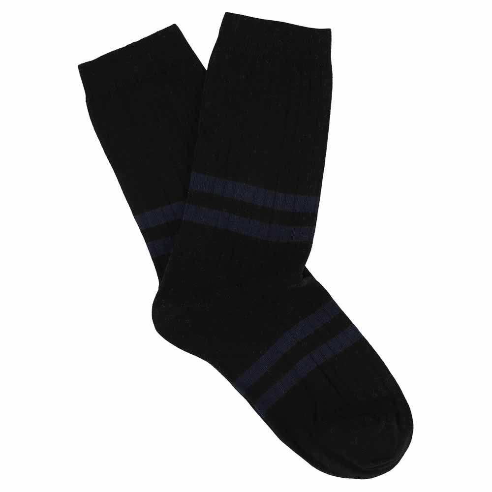 Women's Striped Socks Black & Blue — Italian Cotton, Made in Portugal — Escuyer