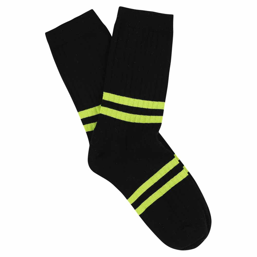 Women's Striped Socks Black & Lime — Italian Cotton, Made in Portugal — Escuyer