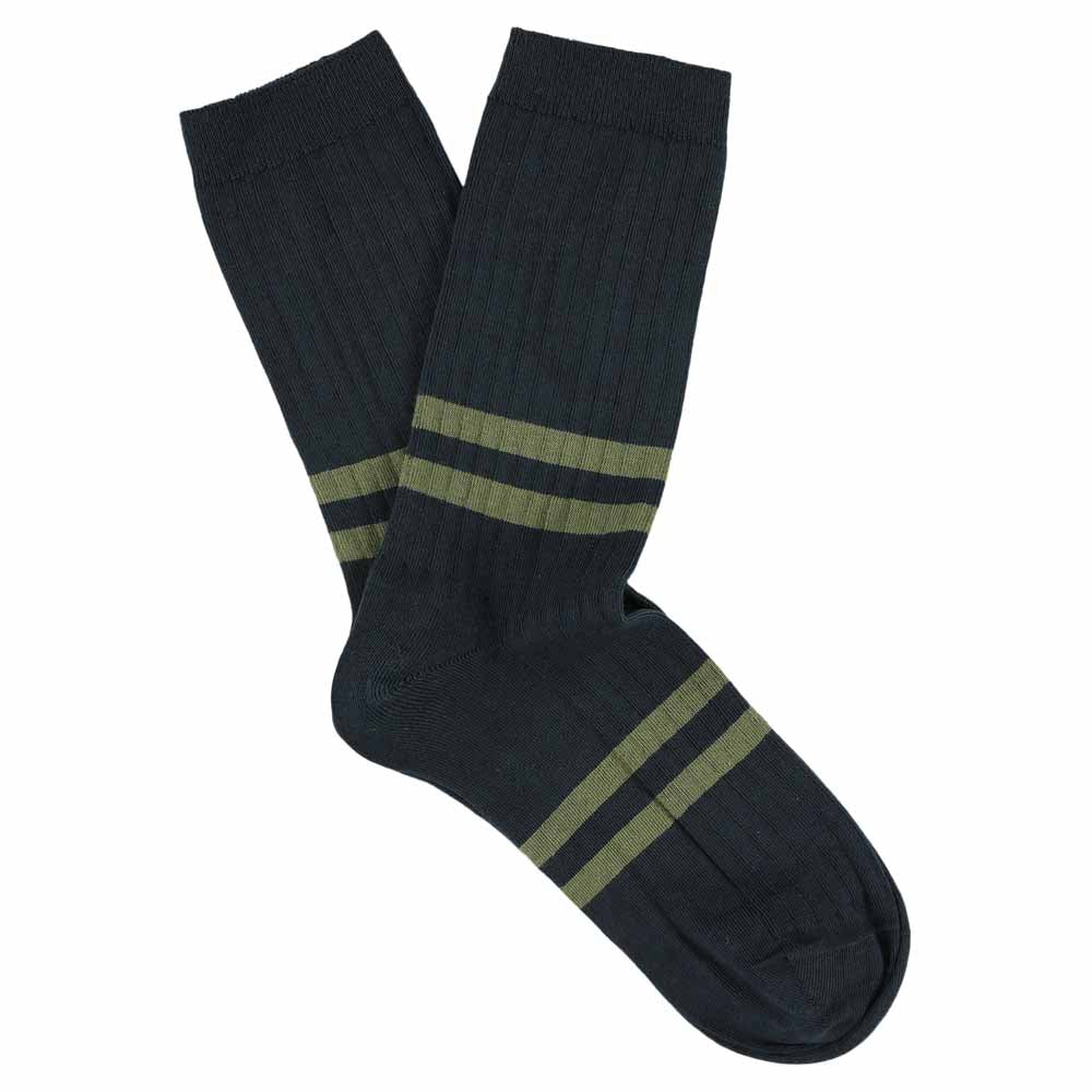 Women's Striped Socks Blue & Olive — Italian Cotton, Made in Portugal — Escuyer