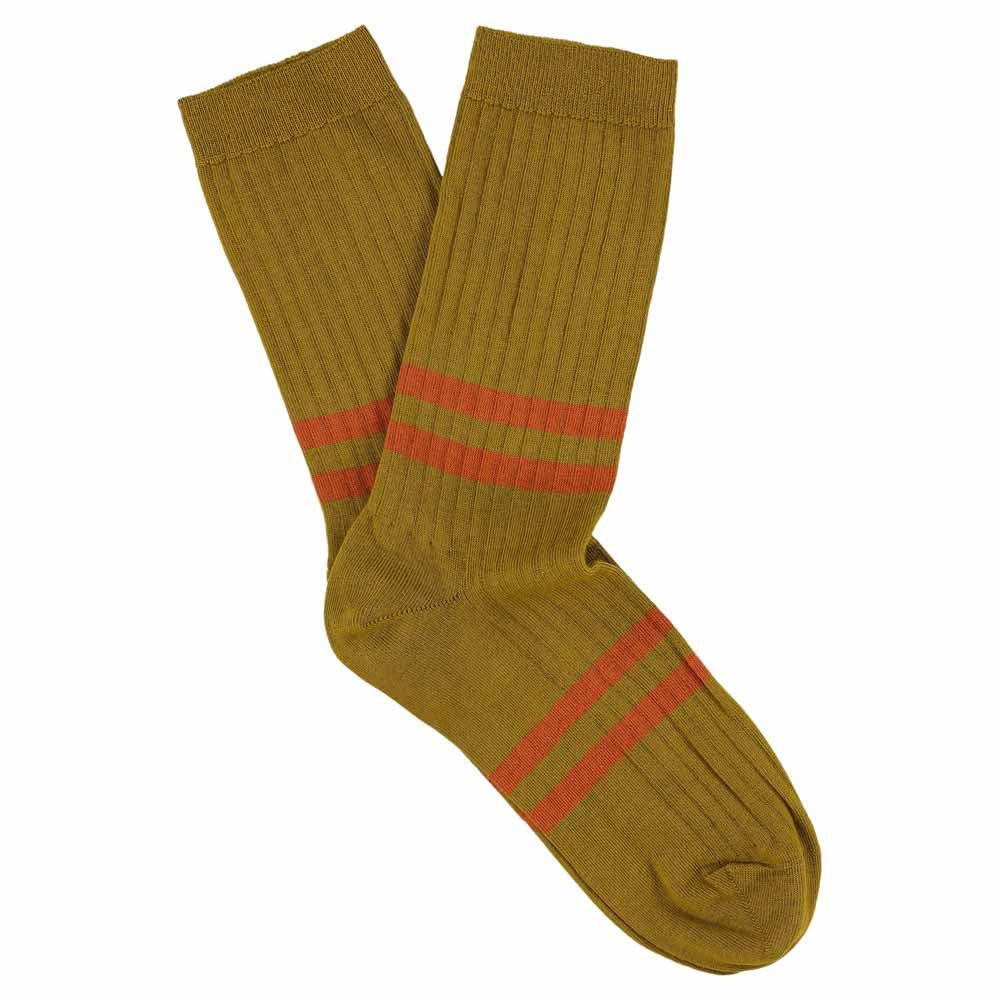 Women's Striped Socks Bronze & Yellow — Italian Cotton, Made in Portugal — Escuyer