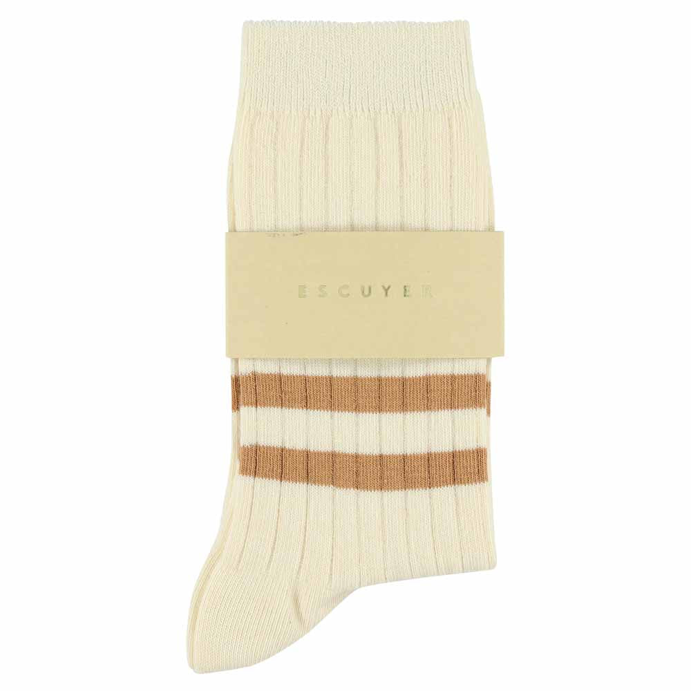 Women's Striped Socks Ecru & Pink — Italian Cotton, Made in Portugal — Escuyer