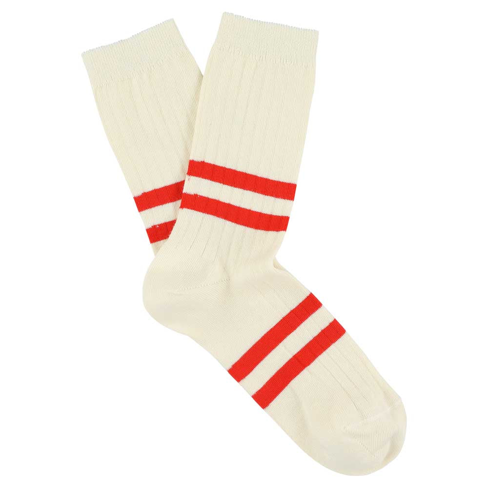 Women's Striped Socks Ecru & Orange — Italian Cotton, Made in Portugal — Escuyer