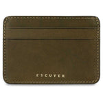 Escuyer khaki leather cardholder — handmade vegetable tanned leather card case, front view