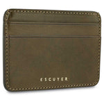 Interior view of Escuyer khaki leather cardholder — centre bill section and card pockets