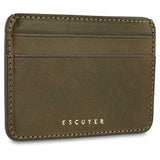 Interior view of Escuyer khaki leather cardholder — centre bill section and card pockets