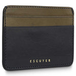 Escuyer blue and khaki leather cardholder back view — khaki leather, hand painted edges