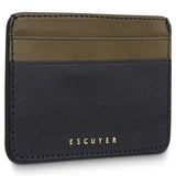 Escuyer blue and khaki leather cardholder back view — khaki leather, hand painted edges