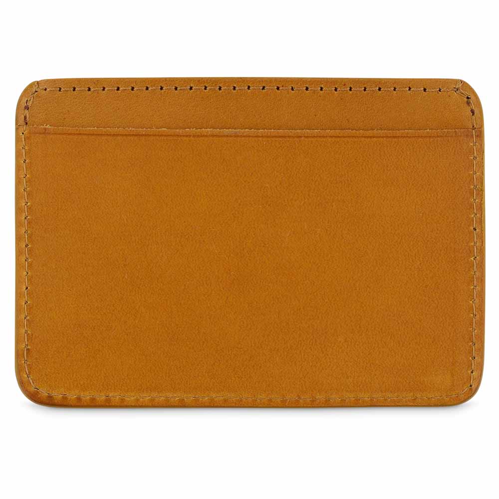 Escuyer orange and mustard cardholder showing two-tone colour layout — handmade in Portugal