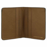 Escuyer pink and safari slim wallet open — 6 card slots in natural leather interior