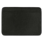 Slim black leather cardholder by Escuyer, showing hand painted edges and card slots