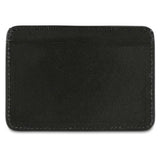 Slim black leather cardholder by Escuyer, showing hand painted edges and card slots