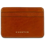 Escuyer cognac leather cardholder — handmade vegetable tanned leather card case, front view