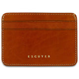 Escuyer cognac leather cardholder — handmade vegetable tanned leather card case, front view