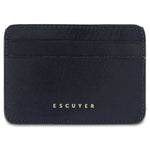Escuyer blue leather cardholder — handmade vegetable tanned leather card case, front view
