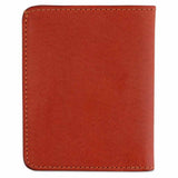 Escuyer orange slim wallet showing bill sleeve in natural leather interior