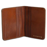 Escuyer light brown slim wallet showing bill sleeve in natural leather interior