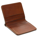 Escuyer light brown slim wallet open — 6 card slots in natural leather interior