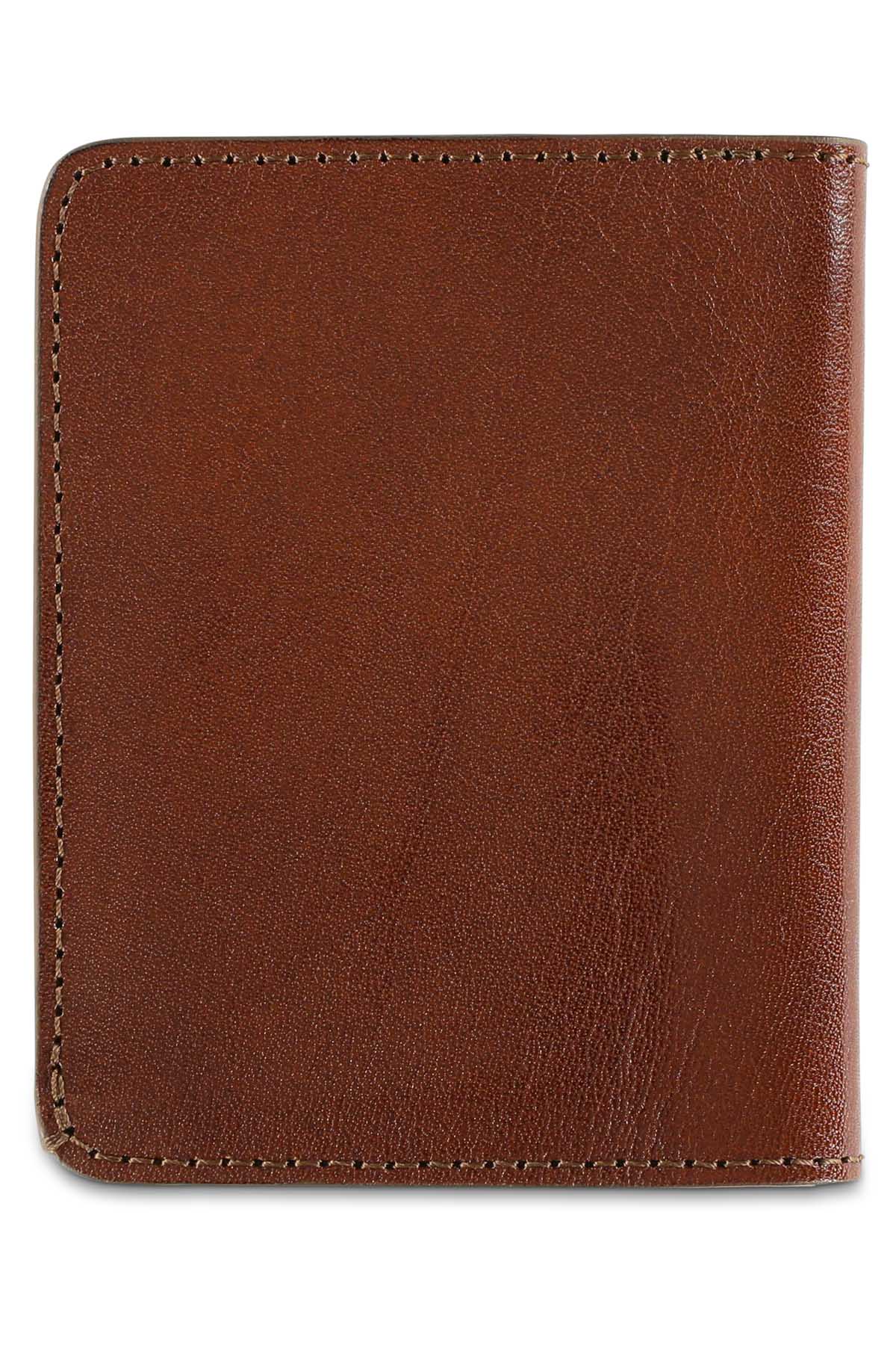 Escuyer light brown slim leather wallet closed — slim profile for front pocket carry