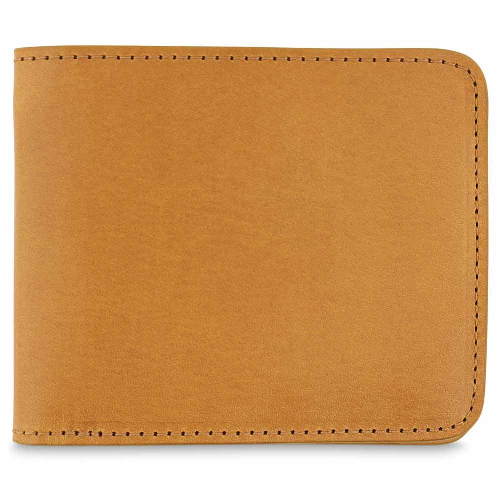 Escuyer mustard and natural billfold wallet showing exterior and hand painted edges