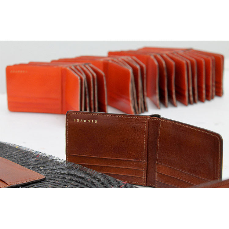 Escuyer light brown billfold wallet exterior — Italian vegetable tanned leather, side view